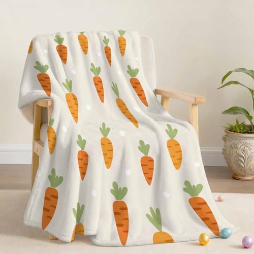 Easter Throw Blanket 40x50 Inch Cozy Flannel Fleece Carrot Design for Couch Bed Sofa