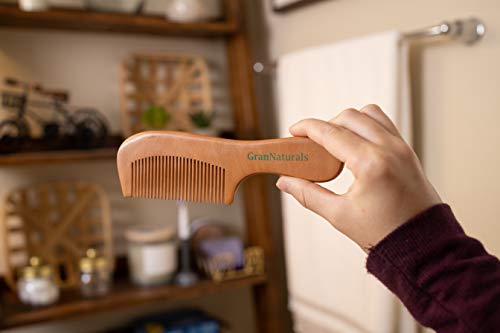 GranNaturals Wooden Comb with Handle - Anti-Static Hair & Beard Grooming Tool