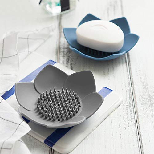 ReignSword Lotus Silicone Soap Dish Holder - 3 Pack (Blue, Green, Grey)