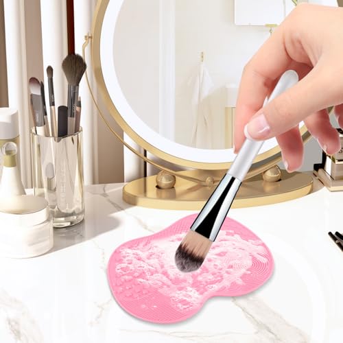 2 Pcs Silicone Makeup Brush Cleaner Mat with Suction Cup