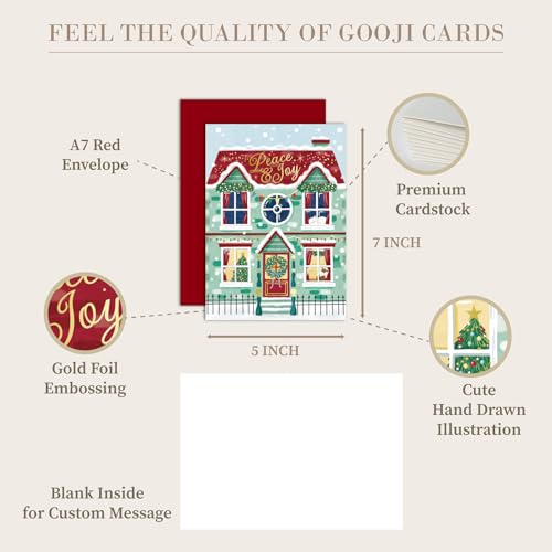 Gooji Vintage Christmas Card with Envelopes Town House Holiday Greeting