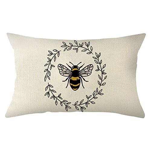 Ogiselestyle Bee Lumbar Pillow Cover, 12x20 Inch Farmhouse Cushion