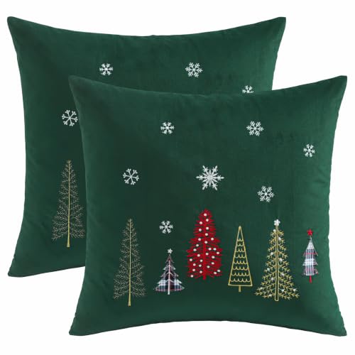 Christmas Pillow Covers 24x24 Set of 2 Green Xmas Tree Decorative Pillowcases