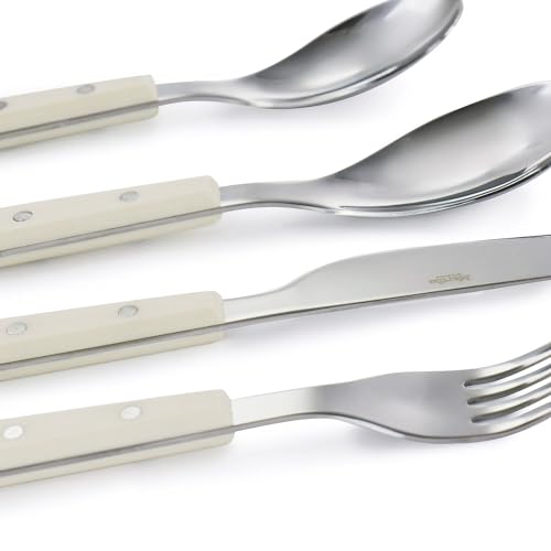 Martha Stewart Watercliffe 16 pc Flatware Silverware Set - Stainless Steel Utensils - Forks, Spoons, Knives - Service for 4 - Linen