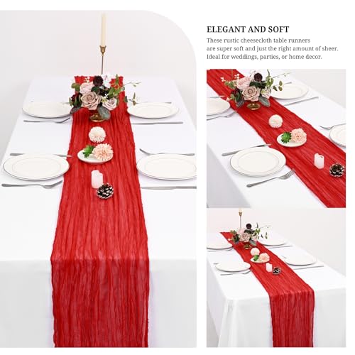 Red Table Runner 20x120 Inch Cheesecloth Set of 24 - Elegant Wedding & Party Decor