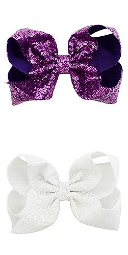 DESUNESS Large Sequin Hair Bow Barrettes 8 Inch Long Tail Bow Clips
