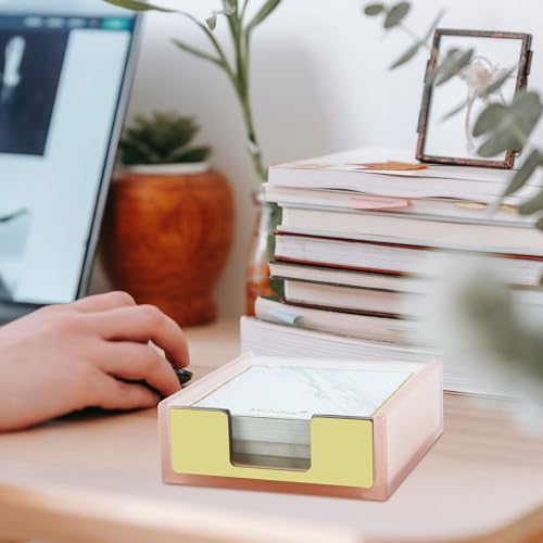 MultiBey Pink Sticky Notes Dispenser with Gold Accent - Memo Pad Organizer
