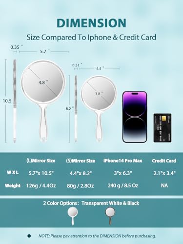 Macaki Double-Sided Hand Mirror with 5X Magnification - 8.3" L