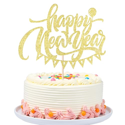 2026 Happy New Year Cake Topper - Glitter NYE Party Decoration