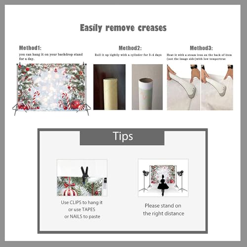 Christmas Candy Cane Backdrop 10x8FT Winter Snow Scene Photography Background
