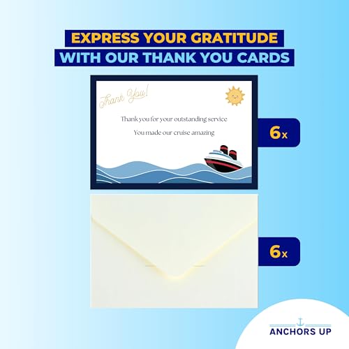 Cruise Crew Thank You Cards with Envelopes - 6 Pack Premium Stationery