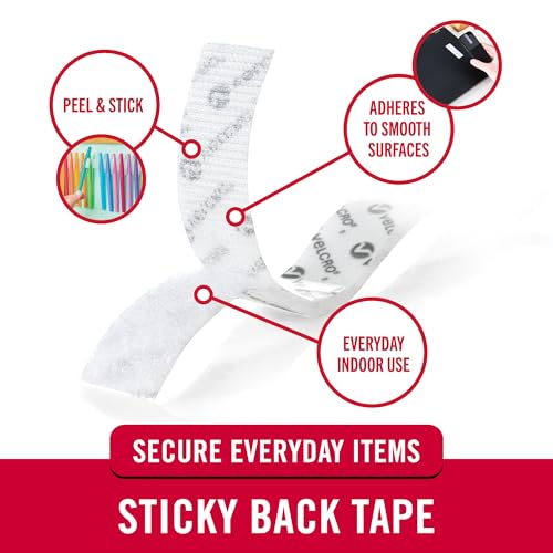 VELCRO Sticky Back Hook and Loop Fasteners - 3.5in x 0.75in, Pack of 4, White