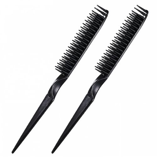 3 Row Hair Comb Set with Rat Tail Handle, Black Detangling Brush, 2PCS
