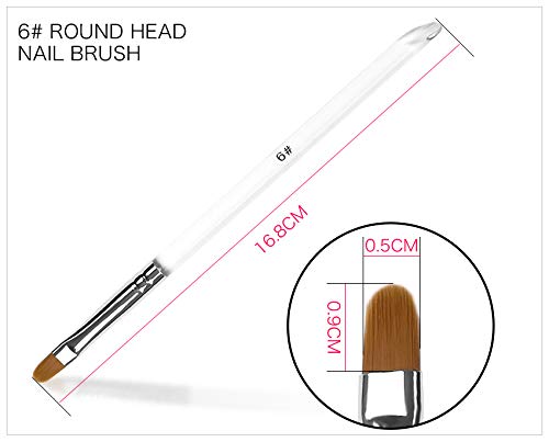 Siyuwuro 2Pcs Oval UV Gel Nail Brush Set #6 and #8 Crystal Clear Handle