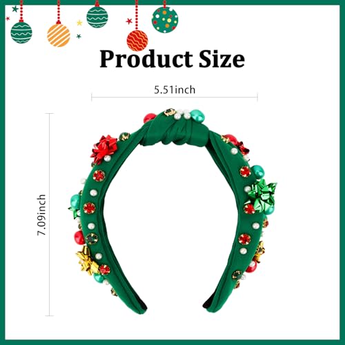 Christmas Pearl Rhinestone Knotted Headband Festive Hair Accessory