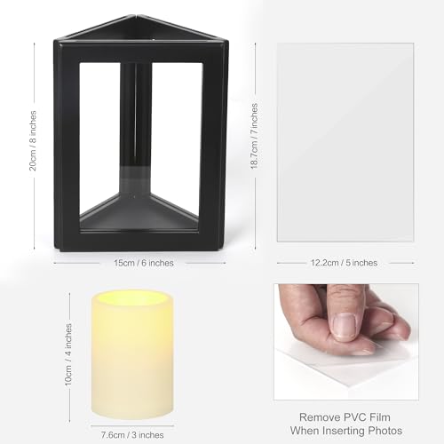 Black 5x7 Inch Three-Sided Photo Frame with Flameless Candles, Remote & Timer