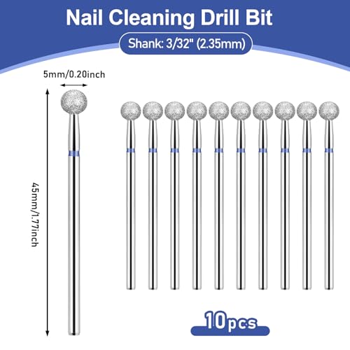 Exircy 10-Piece 5mm Safety Ball Cuticle Drill Bits - 3/32" Diamond Nail File Bits for Salon Manicure