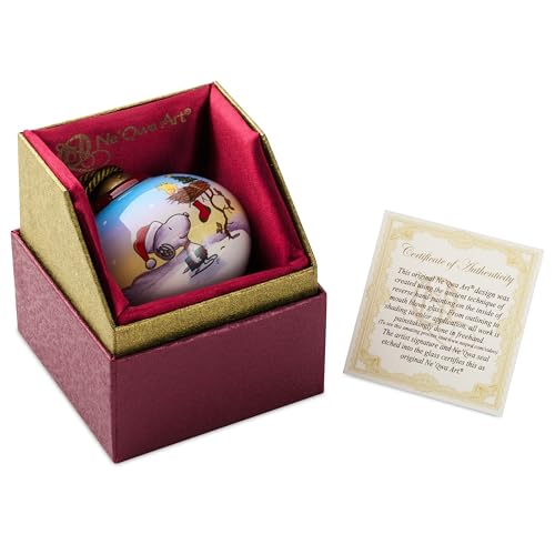 Hallmark Peanuts Ne'Qwa Art Snoopy and Woodstock Christmas Ornament, Hand-Painted Glass