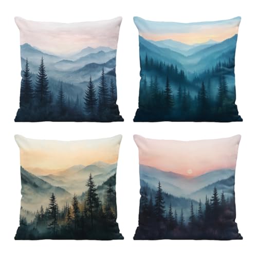 Misty Forest Throw Pillow Covers Set of 4 - 18x18 Inch Polyester