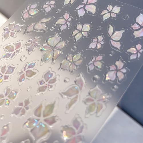 5D Embossed Flower Nail Art Stickers - 3 Sheets Self-Adhesive Floral Decals