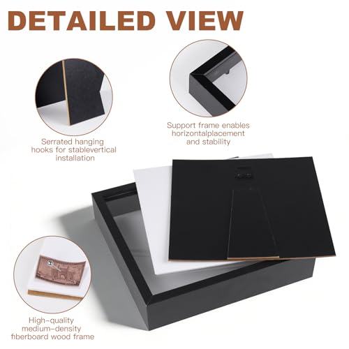Ninsula 8x8 Shadow Box Frame with Linen Back and Pins - Black Display Case