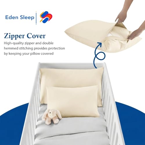 Eden Sleep Toddler Travel Pillowcases 2-Pack 14x20 Inch Cotton Ivory Zipper Covers