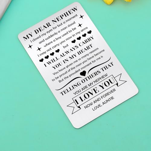 Nephew Gift Card from Aunt - Meaningful Stainless Steel Wallet Card for Birthday Christmas Graduation