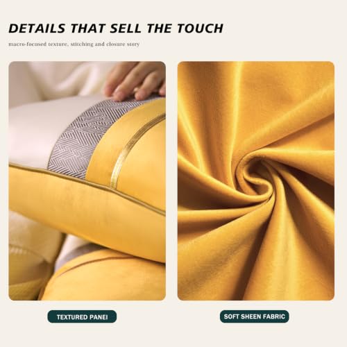 Avigers 22x22 Inch Rayon Blend Velvet Decorative Pillow Cover - Yellow & White Patchwork