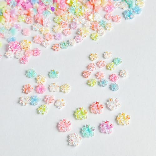 CnSybaris 300 Pcs 3D Flower Nail Charms Colorful Hibiscus Floral Gems