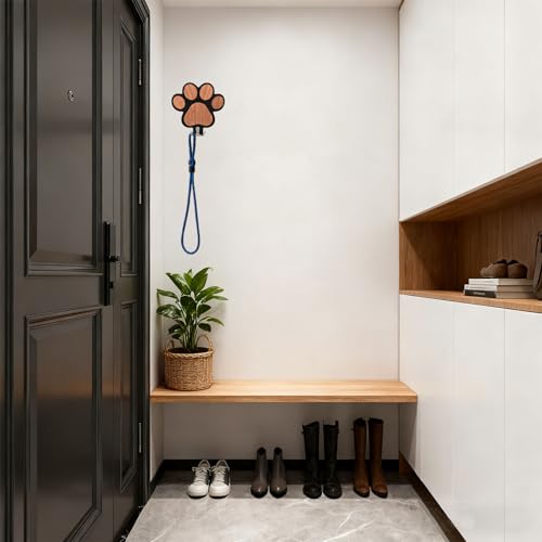 Wooden Dog Leash Holder with 3D Paw Design - Wall Organizer Hooks