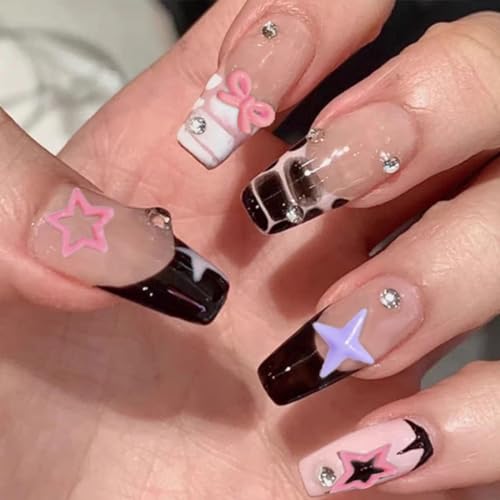 KWOLYKIM 180Pcs Colorful Bow & Star Nail Art Charms 3D Resin Rhinestones