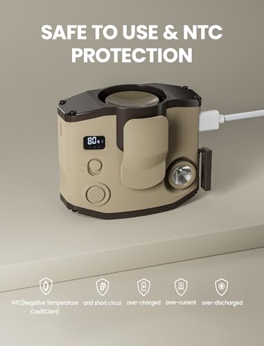 Comoistar 10000mAh Khaki Portable Waist Clip Fan with LED Display