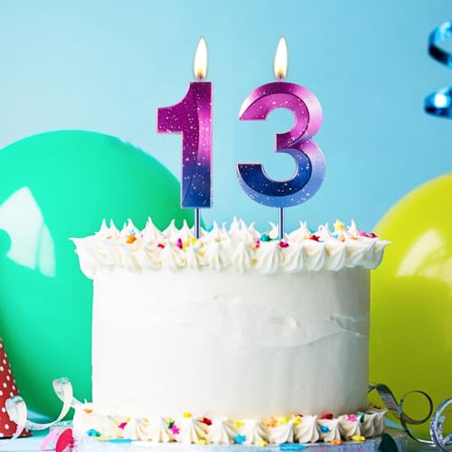 Purple Blue Gradient Number 8 Birthday Candle - Galaxy 3D Diamond Cake Topper