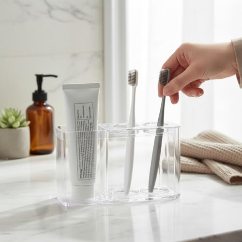 Compact Bathroom Toothbrush Holder Organizer for 2 Brushes