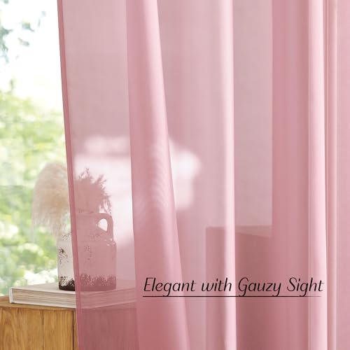 NICETOWN Pink Sheer Curtains 54" x 96" - Grommet Window Treatments (2 Panels)