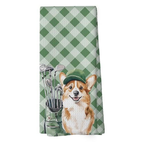 Corgi Golf Kitchen Towels - 16x24 Absorbent Dishcloths