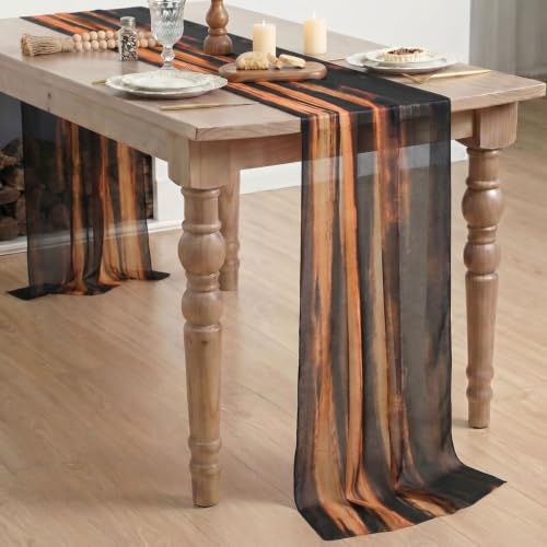 28 x 120 Inch Caramel Boho Fall Chiffon Table Runner for Dining & Holiday Decor