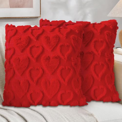 FSSODWT Red Valentine's Day Pillow Covers 18x18 Inch 2 Pack - Heart Openwork Decor