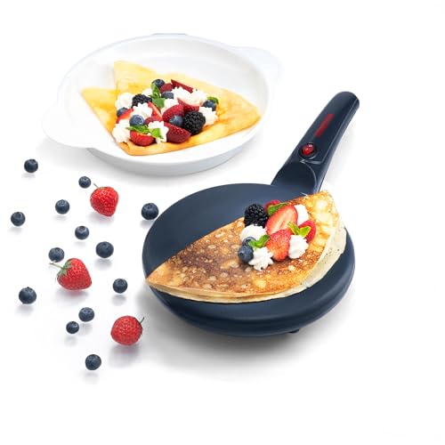 Gourmia 8¡± Crepe Maker ? Nonstick Ceramic Electric Griddle for Crepes, Tortillas & Omelets, Automatic Batter Dipping, Compact & Lightweight, Quick Heat-Up, Includes Batter Plate, Easy Cleanup