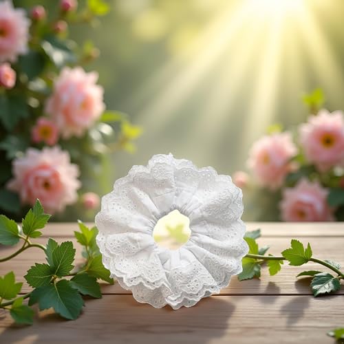 White Lace Hair Scrunchies for Women - Extra Large Ponytail Holder