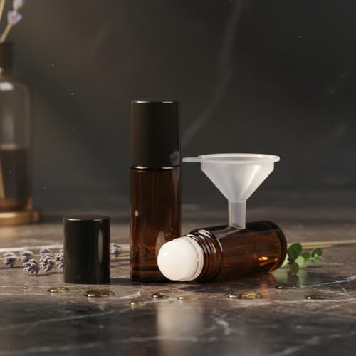 Amber Glass Roll-On Bottles 30ml - Refillable Rollerball Containers for Essential Oils