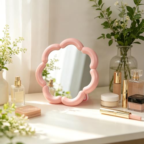 Cute Flower Shaped Desk Mirror - 7.4'' Pink Makeup Mirror