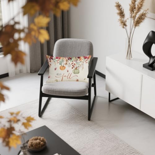 Fall Pumpkin Leaves Pillow Cover 12x20 Inch - Decorative Lumbar Cushion for Autumn Home Decor