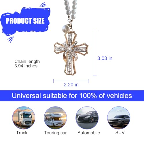 Zpana Bling Crystal Rhinestone Cross Car Rearview Mirror Ornament