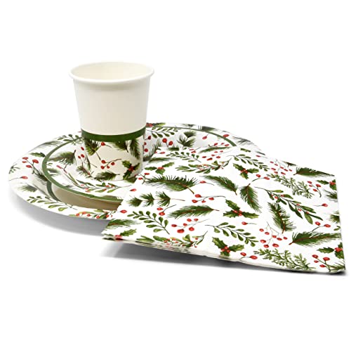 Christmas Party Tableware Set Serves 24 - Disposable Holiday Dinnerware