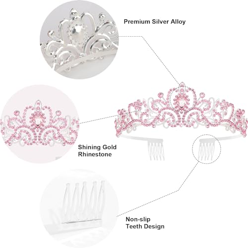 AMCAMI Pink Birthday Crown and Sash Set Rhinestone Tiara for Women