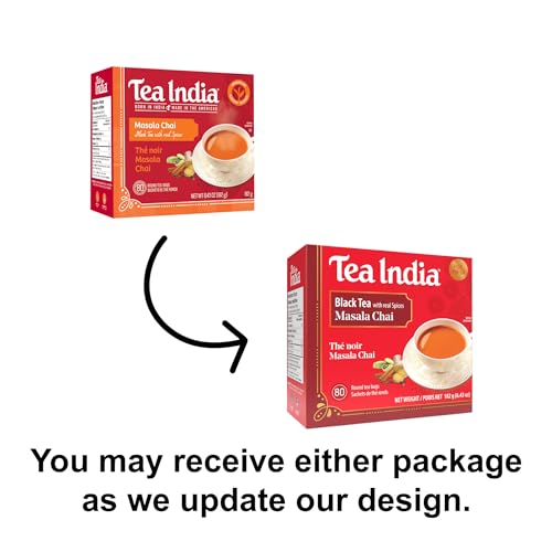 Tea India Masala Chai - Premium Black Tea with Spices, 80 Teabags