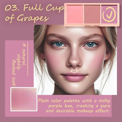 Kootinn 3-Color Matte Pink Blush Palette with Brush Long Lasting
