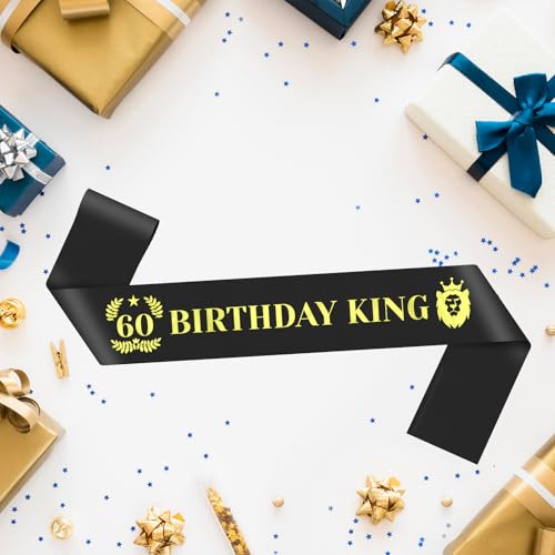 60th Birthday Sash for Men - Satin Black Gift for Him