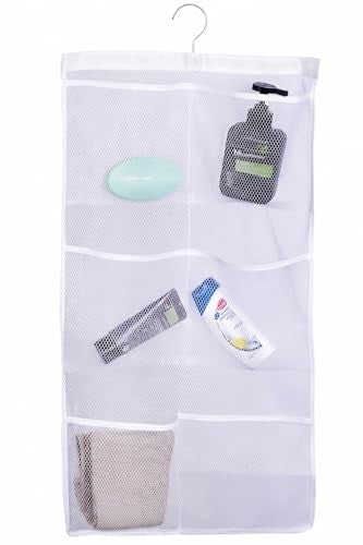 ALYER 6-Pocket Hanging Mesh Shower Caddy - Quick Dry Bath Organizer, White